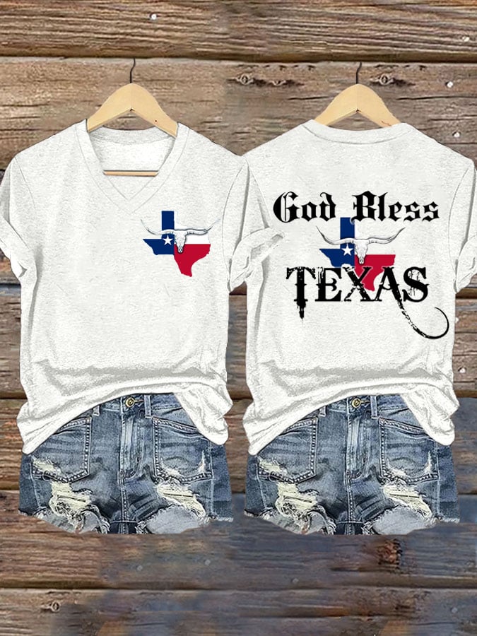 Women's God Blessed Texas Printed Short-Sleeved T-Shirt