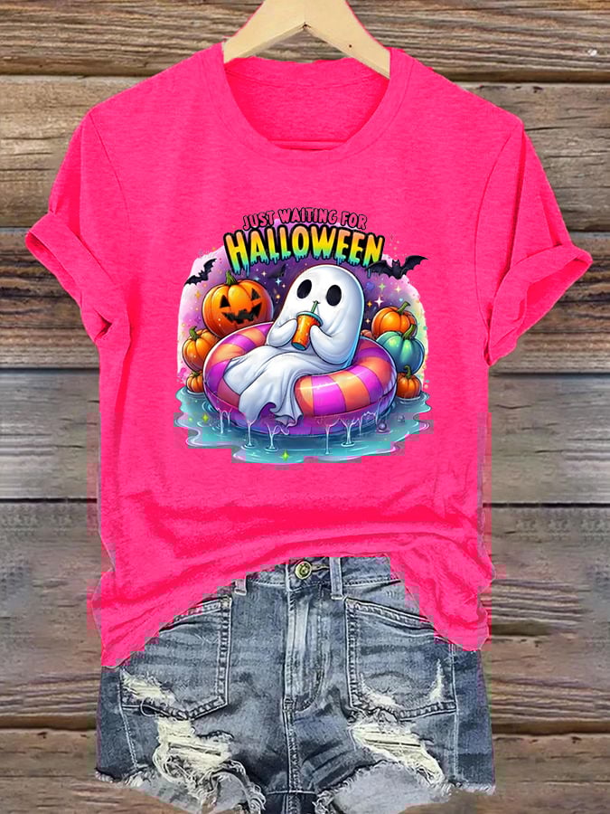 Women's Just Waiting for Halloween Print Casual T-Shirt