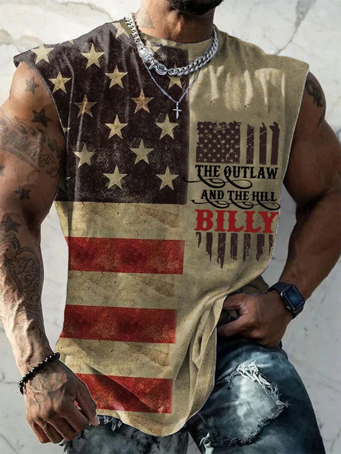 Men's  The Outlaw And The Hillbilly  American Flag Printed Casual Tank Top