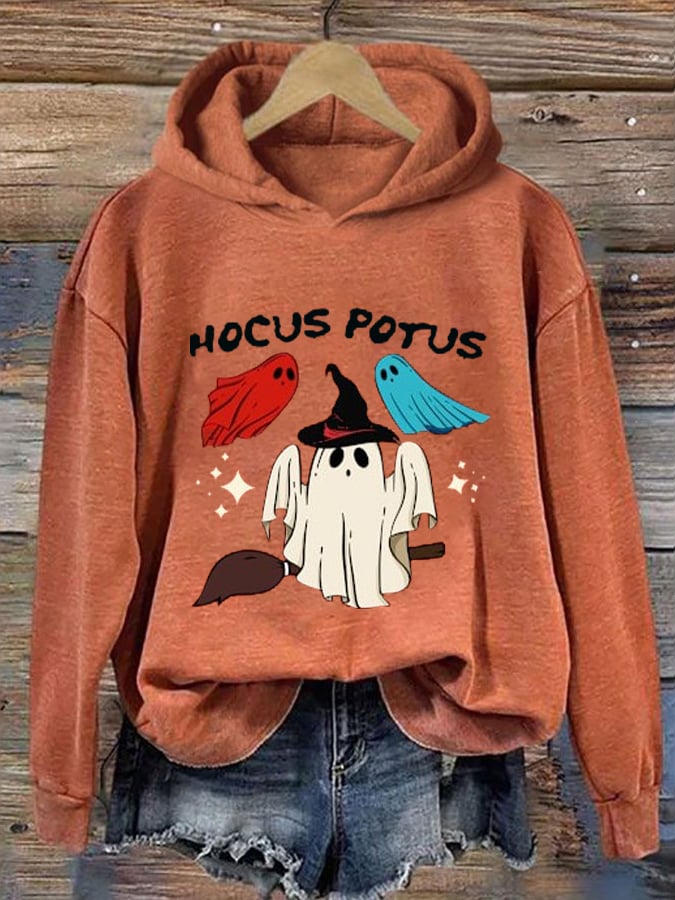 Women's Hocus Potus Blue Halloween Print Hoodie