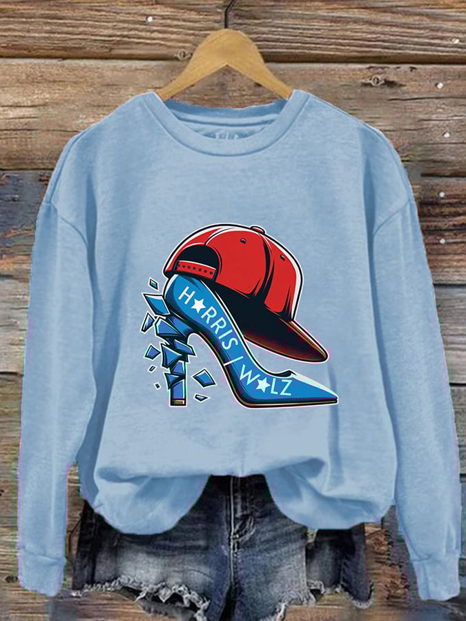 Women's Red Hat Crushing Blue High Heels Printed Sweatshirt