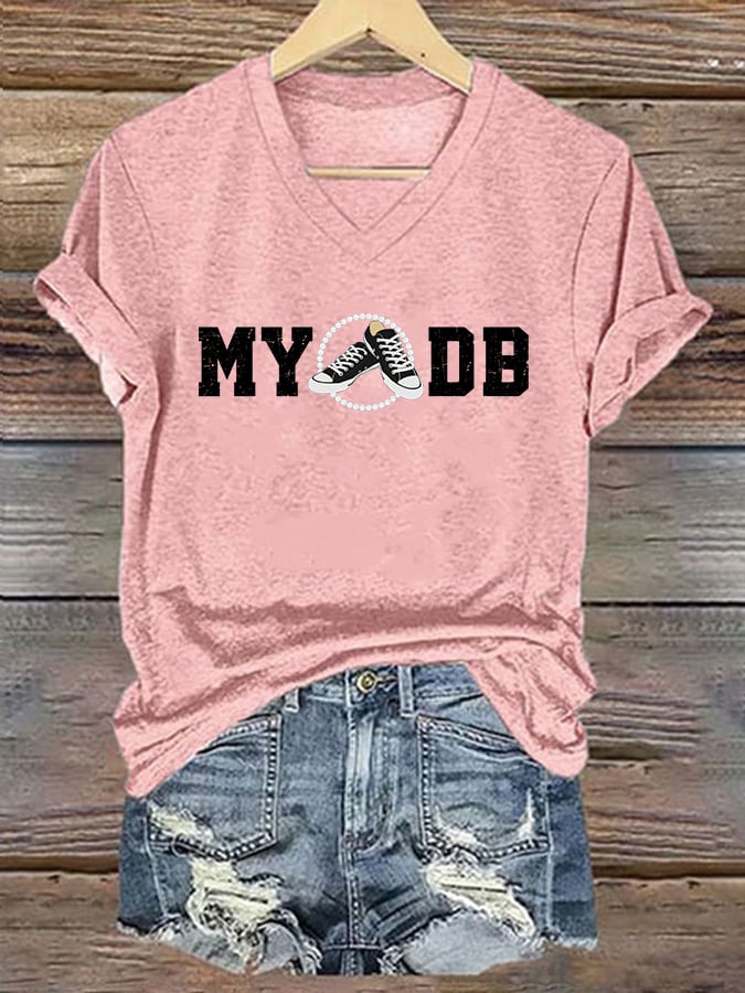 Women's MYODB Sneakers & Pearls Printed V-Neck T-Shirt