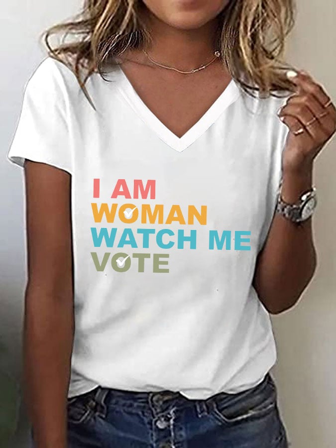 Women's I Am Woman Watch Me Vote Print T-Shirt