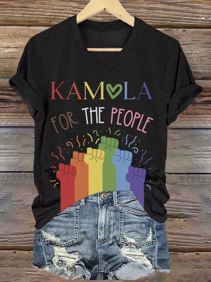 Women's For The People Print V Neck T-Shirt