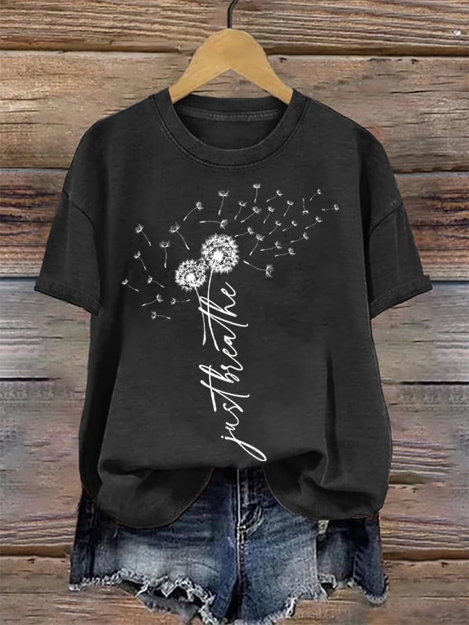 Women's Just Breathe Print Round Neck T-Shirt