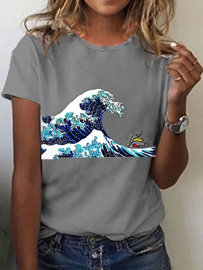 Women's Blue Waves Print T-Shirt