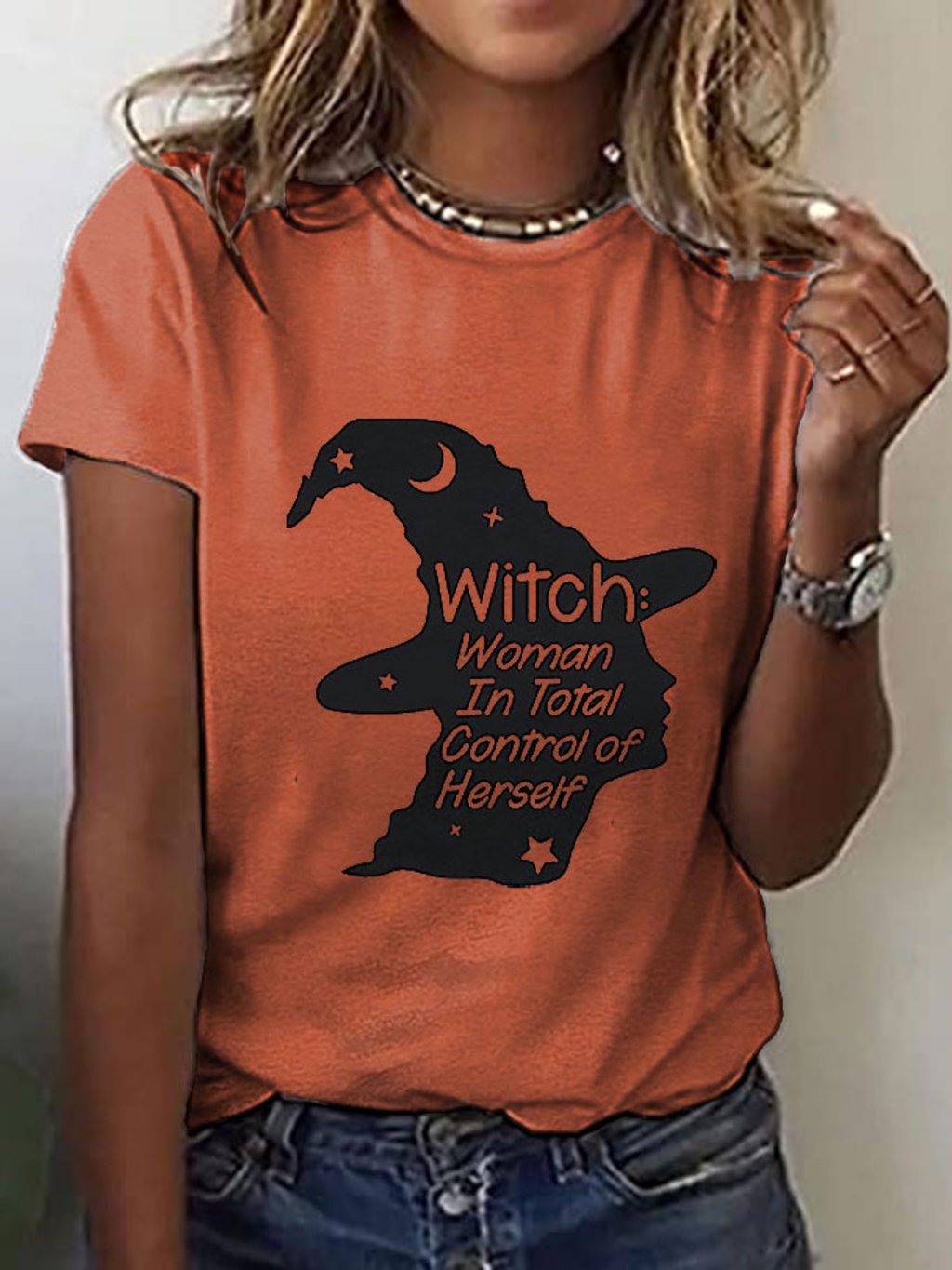 Women's Witch Woman In Total Control Herself Powherful Print T-Shirt