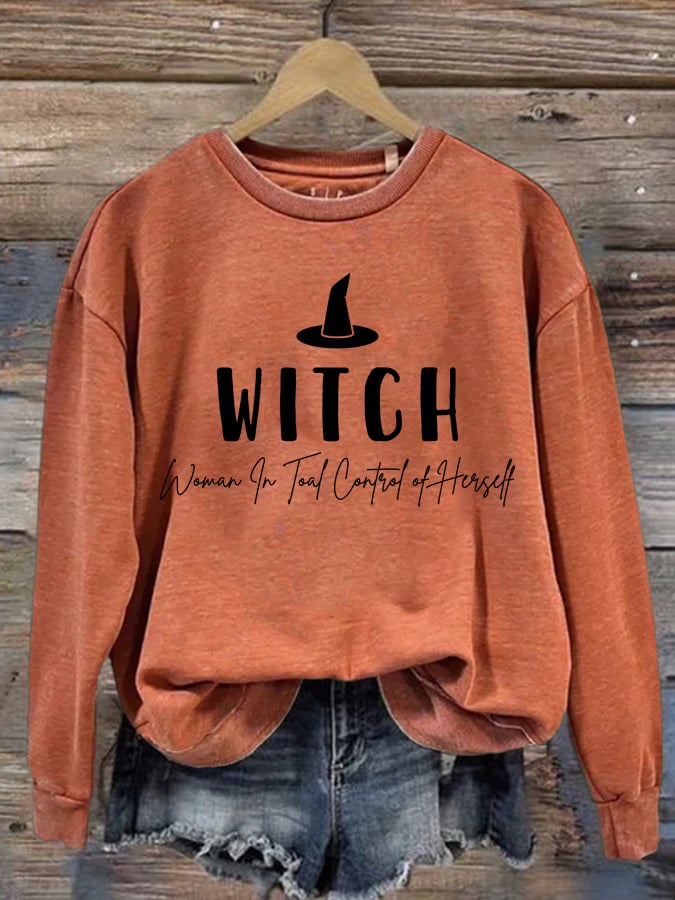 Women's WItch Woman In Total Control Of Herself Print Round Neck Sweatshirt