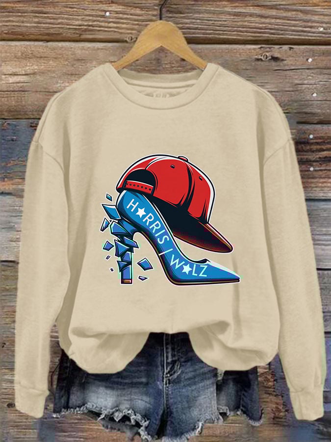 Women's Red Hat Crushing Blue High Heels Printed Sweatshirt