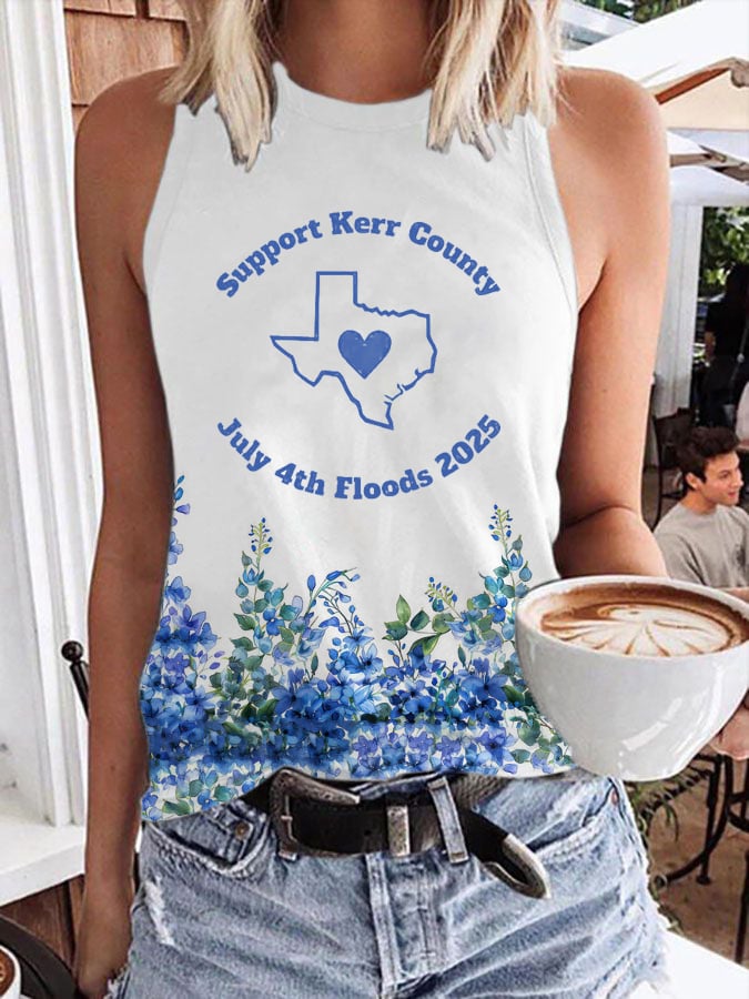 Women's Texas Flood Print Crew Neck Tank Top