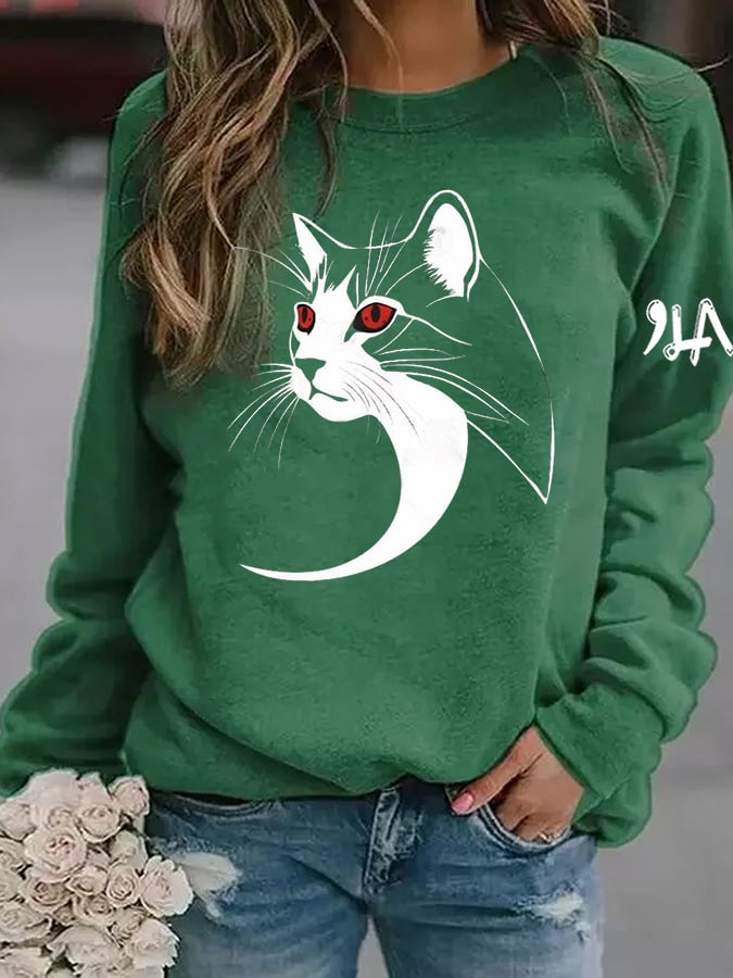 Women's  Cat Printed Casual Sweatshirt