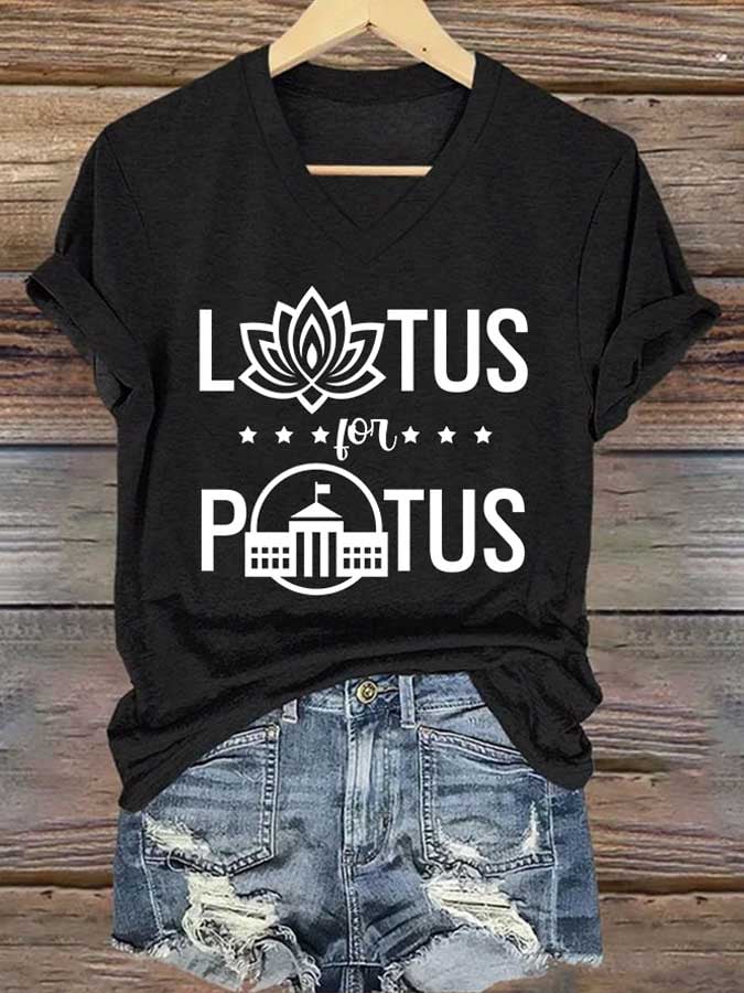 Women'S Retro Lotus For Potus Print T-Shirt