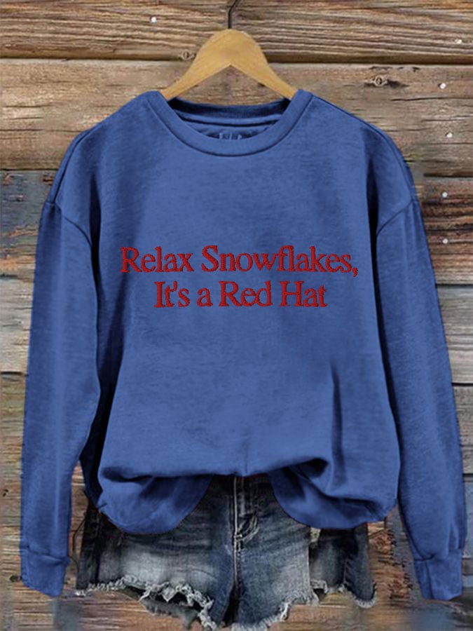 Women's 'Relax Snowflakes Its a Red Hat' Print Sweatshirt