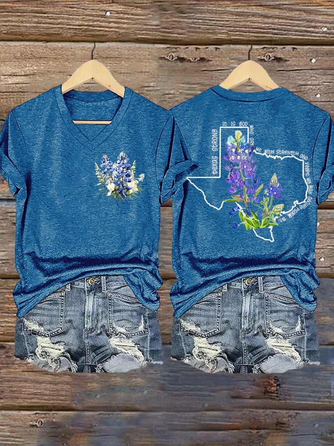 Women's Texas Flood KERR COUNTY STRONG Print V-Neck T-Shirt