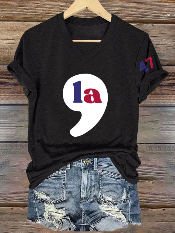 Women's Vintage La 47 Printed Casual V Neck T-Shirt