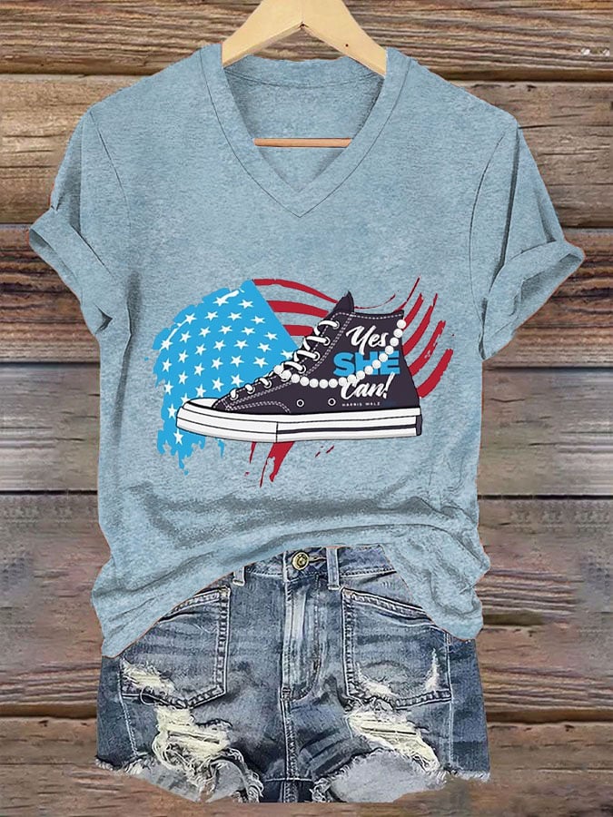 Women's Yes She Can Chucks&Pearls Print T-Shirt