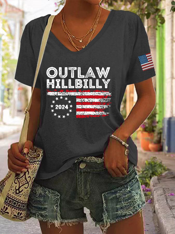 Women's The Outlaw and The Hillbilly Print V-Neck T-Shirt
