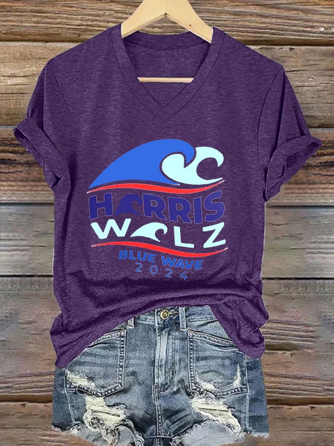 Women's Blue Wave 2024 Printed Casual T-Shirt
