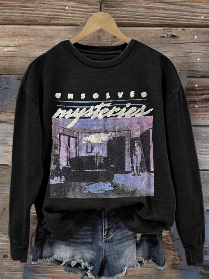 Retro Halloween Unsolved Mysteries Print Sweatshirt