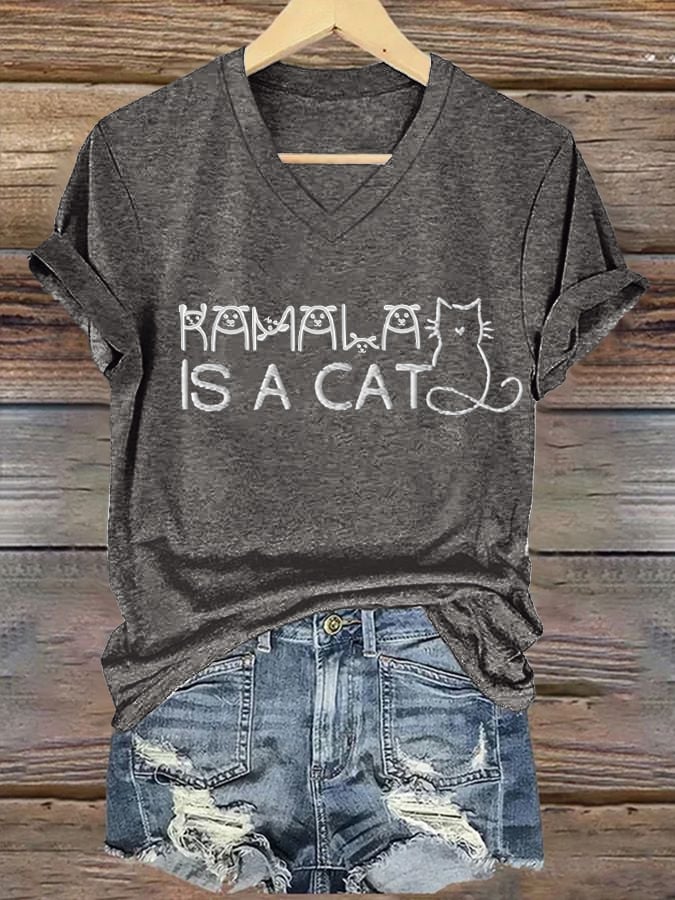 Women's La Is A Cat Print Casual T-Shirt