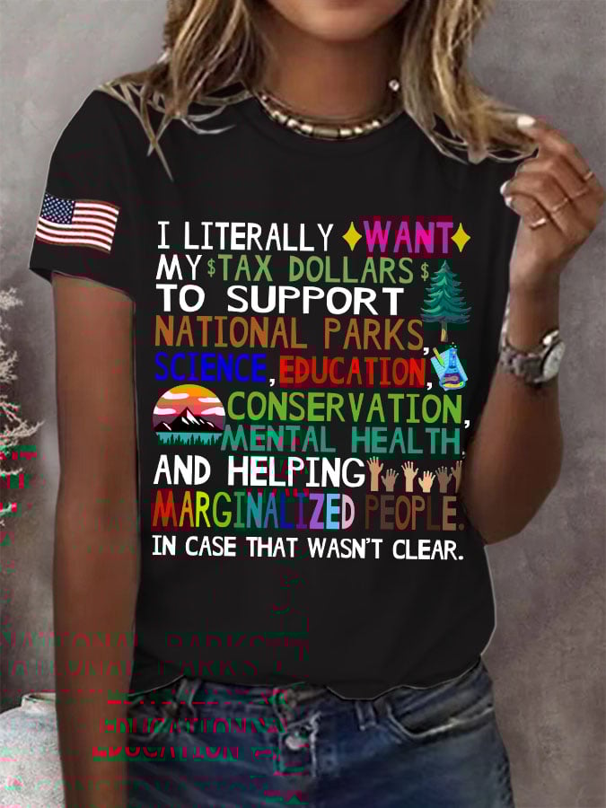 Women's Support National Parks Print Round Neck T-Shirt