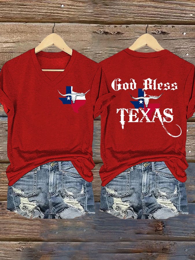 Women's God Blessed Texas Printed Short-Sleeved T-Shirt