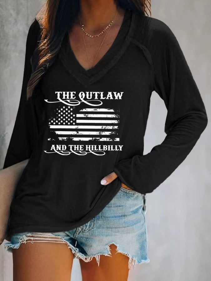 Women's The Outlaw and The Hillbilly Print V-Neck T-Shirt
