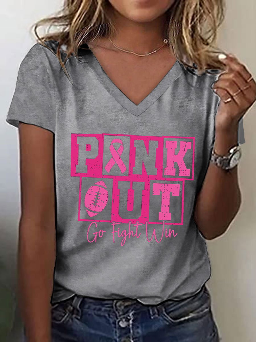 Women's Pink Out Football Breast Cancer Print T-Shirt