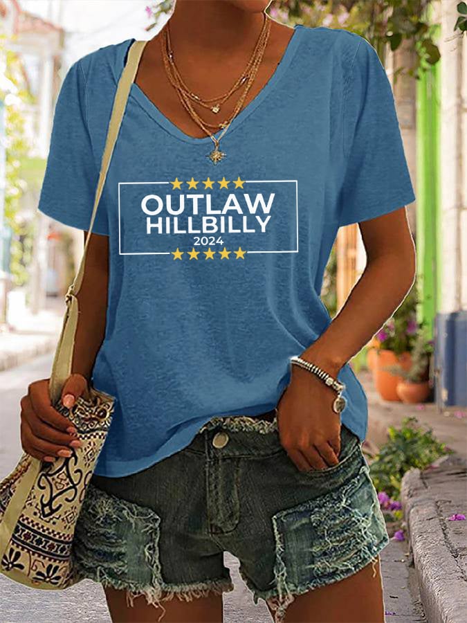 Women's Outlaw Hillbilly Print V-Neck T-Shirt