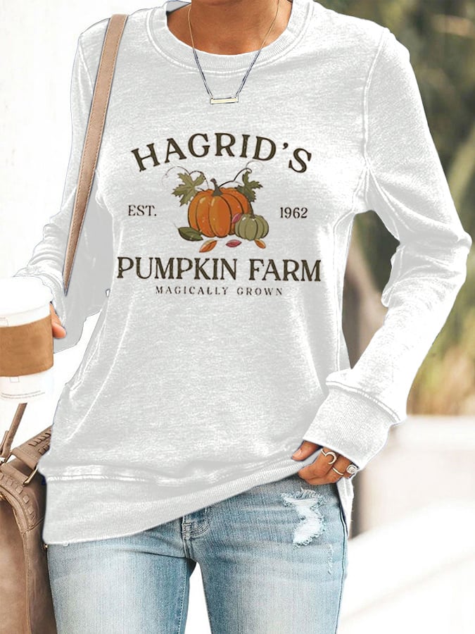 Women'S Hagrid'S Pumpkin Patch Print Long Sleeve Sweatshirt