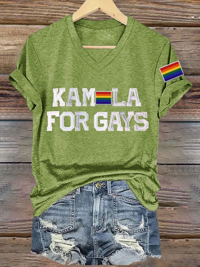 Women's For Gays Print Casual V-Neck T-Shirt