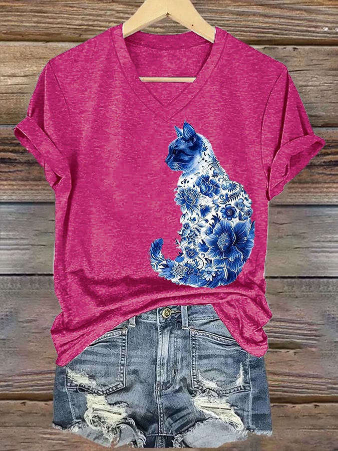 Women'S Cat Printed T-Shirt