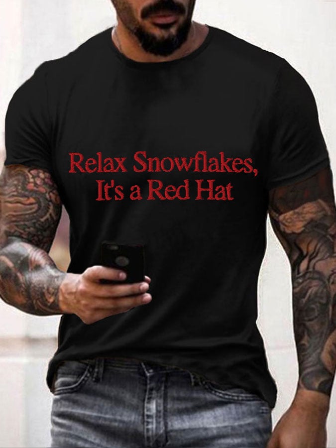 Men's Relax Snowflakes Its a Red Hat Print T-shirt