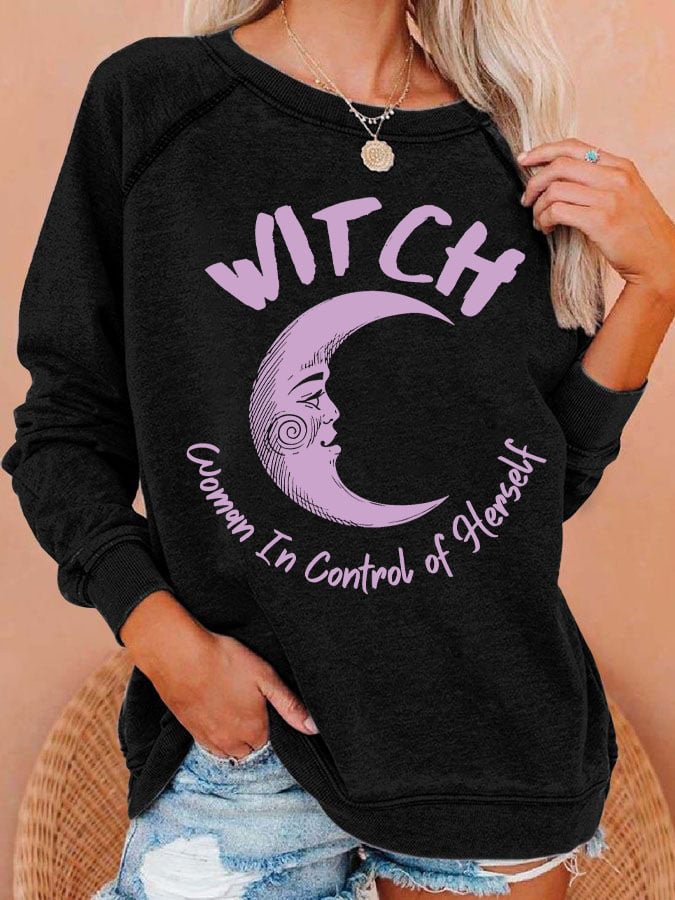 Women's Witch Woman In Total Control Of Herself Printed Long sleeve Sweatshirt