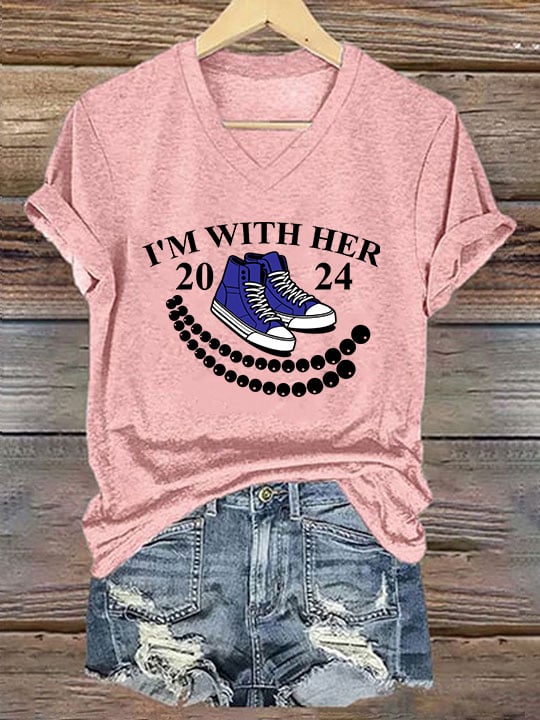 Women's Chucks And Pearls Printed V Neck T-Shirt