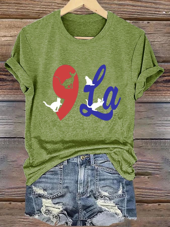 Women's La Cat Printed Short-Sleeved T-Shirt