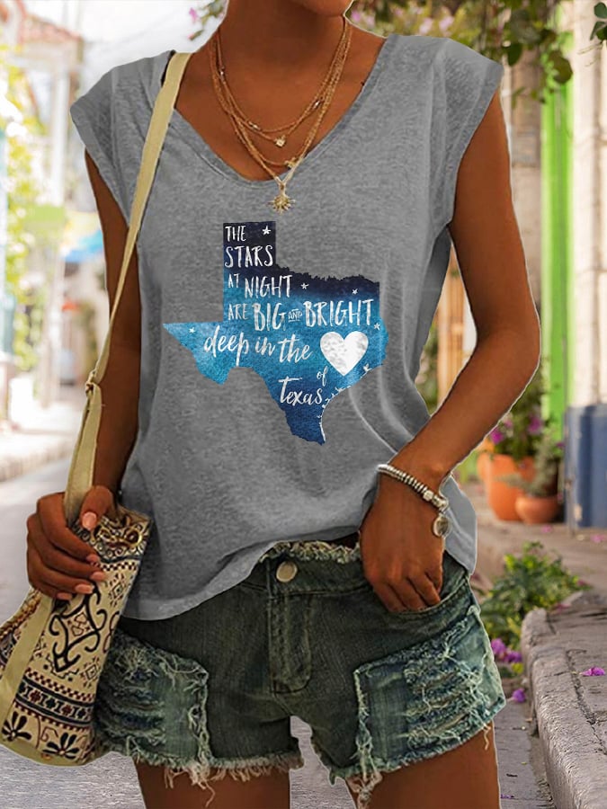 V Neck Retro Texas Strong The Stars At Night Are Big And Bright Deep In The Heart Of Texas Print Tank Tops