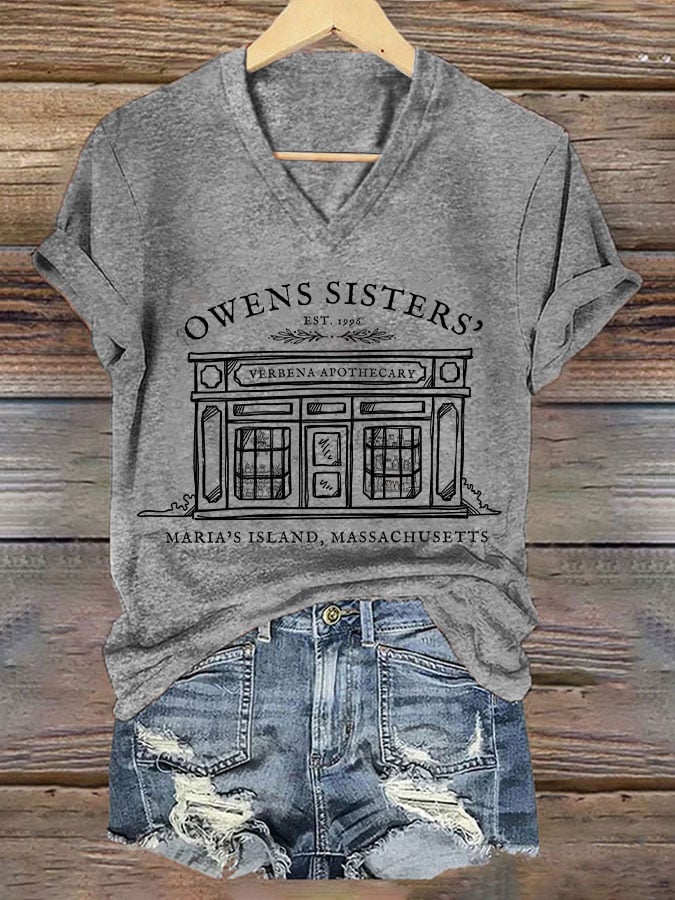 Women's Owens Sisters verbena apothecary maria's island,massachusetts Halloween V-neck T-shirt