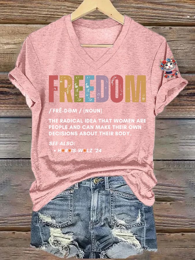 Women's La  Cat Freedom Printed Short-Sleeved T-Shirt
