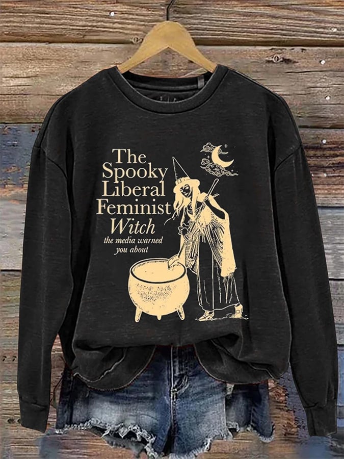 Women's The Spooky Liberal Feminist Witch Halloween Art Print Casual Sweatshirt