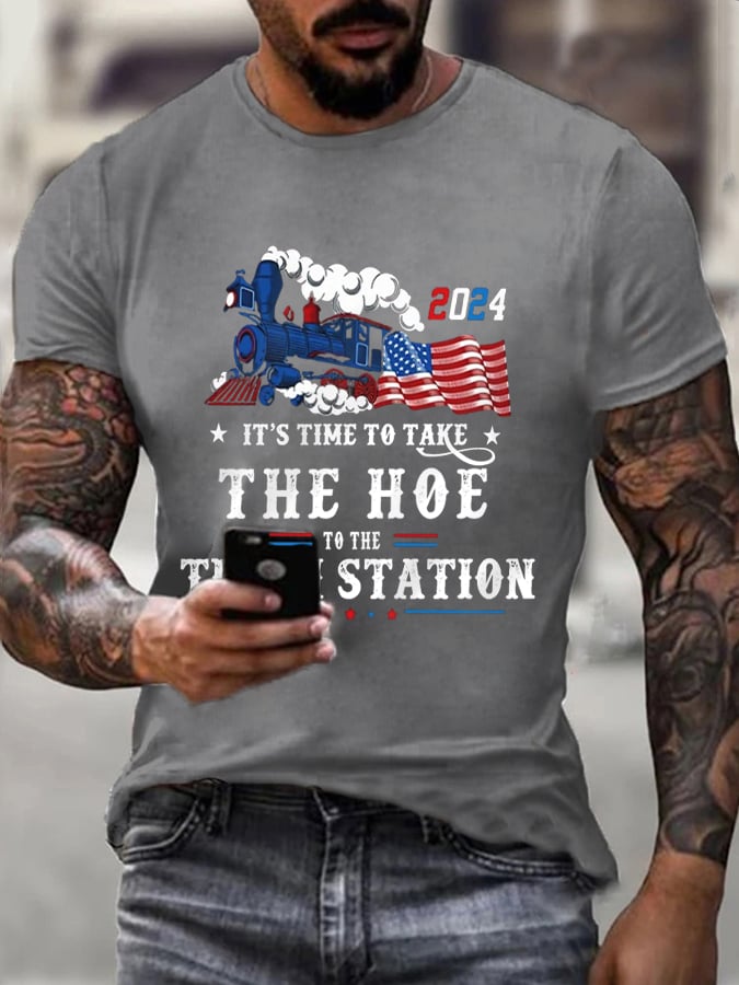 Men's It's Time To Take The Hoe To Train Station Print T-shirt