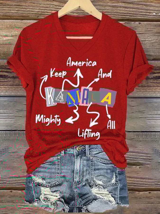 Keep America Mighty And Lifting All Casual V Neck T-Shirt
