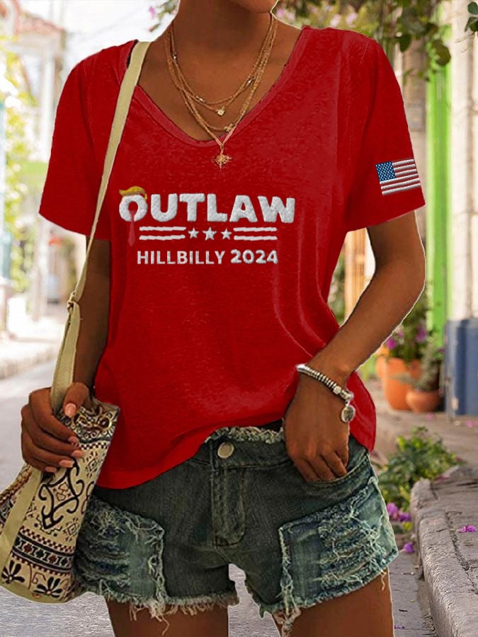 Women'sThe Outlaw and The Hillbilly Print V-Neck T-Shirt