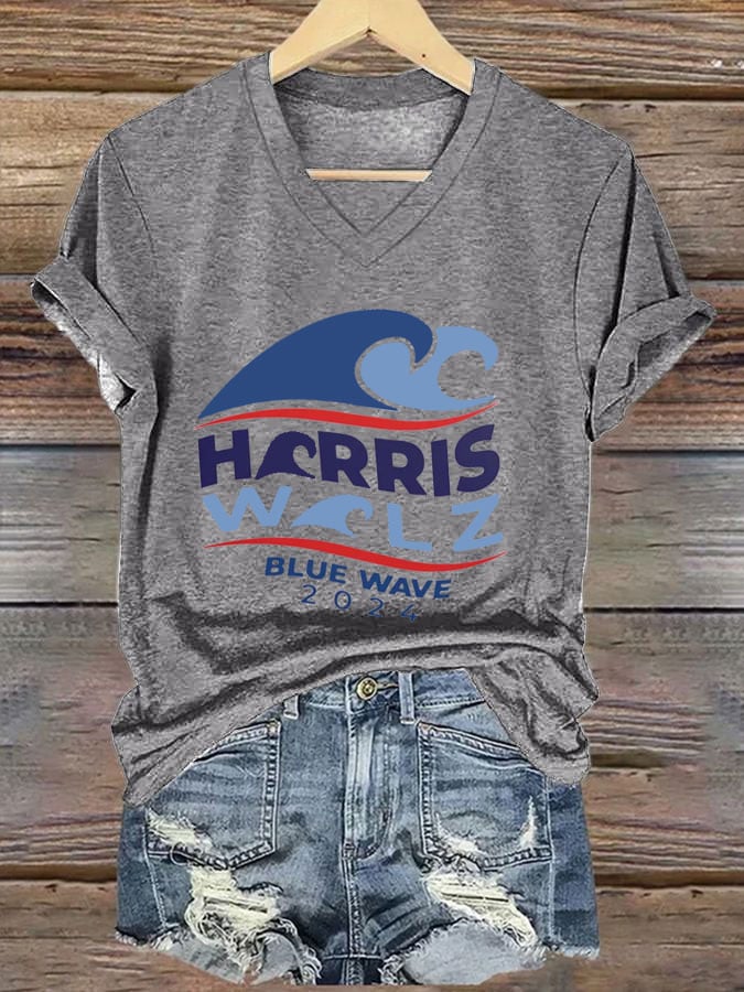 Women's Blue Wave 2024 Printed Casual T-Shirt