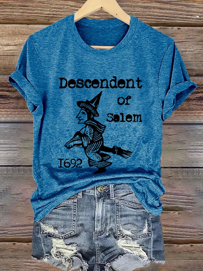 Retro Halloween 1692 Descendent Of Salem Witch Trials Print T-Shirt