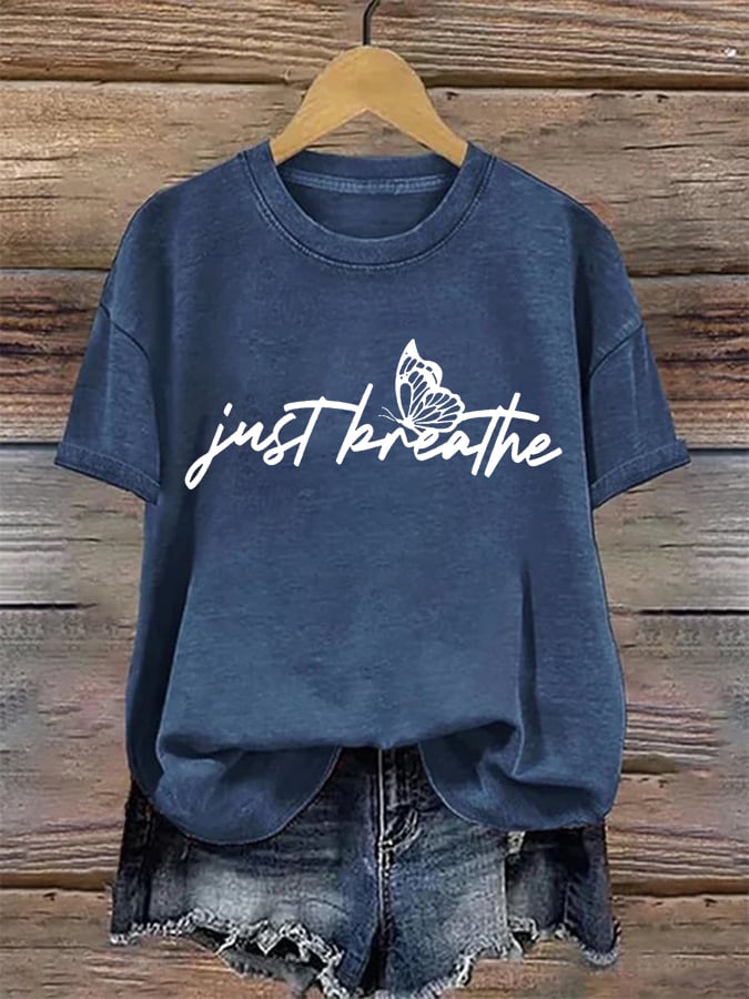 Women's Just Breathe Print Round Neck T-Shirt