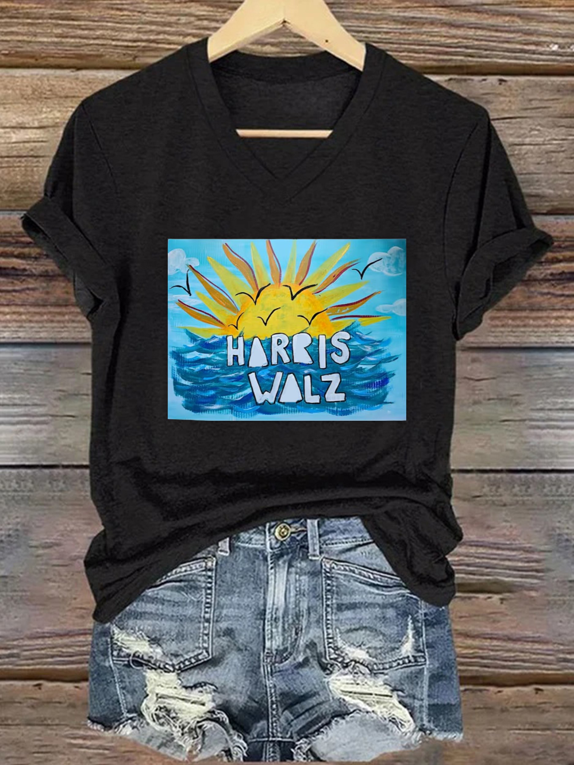 Women's La 2024 Blue Wave Printed Short-Sleeved T-Shirt