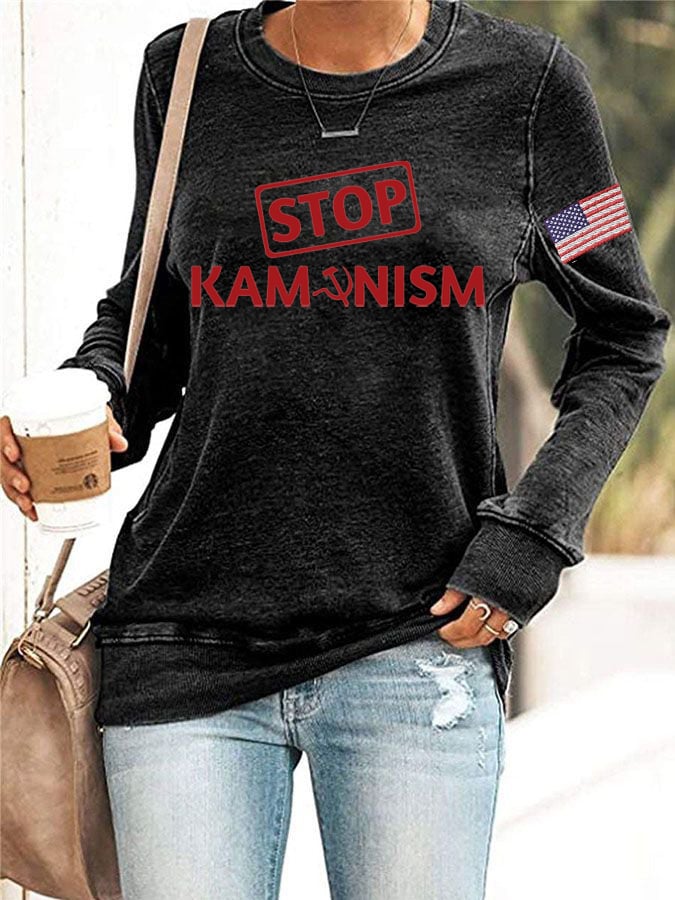 Women's American Flag Print Crew Neck Sweatshirt
