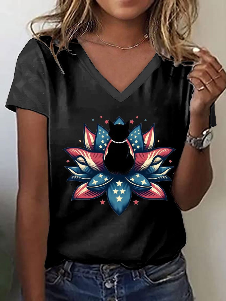 Women's Cat&Lotus Comma La Print T-Shirt