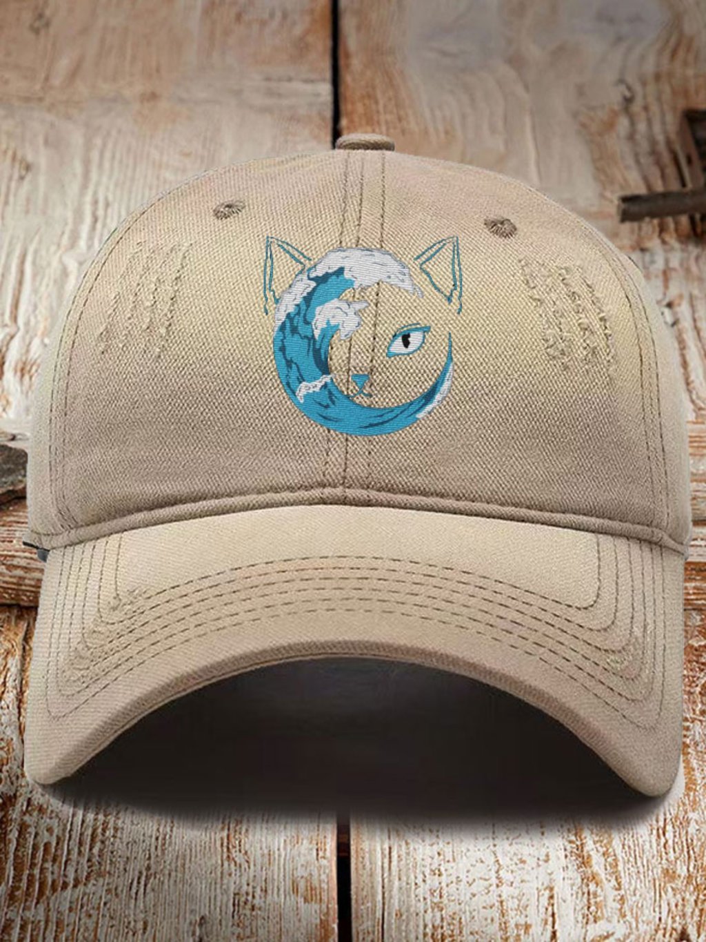 Unisex Blue Wave&Cat Printed Hat